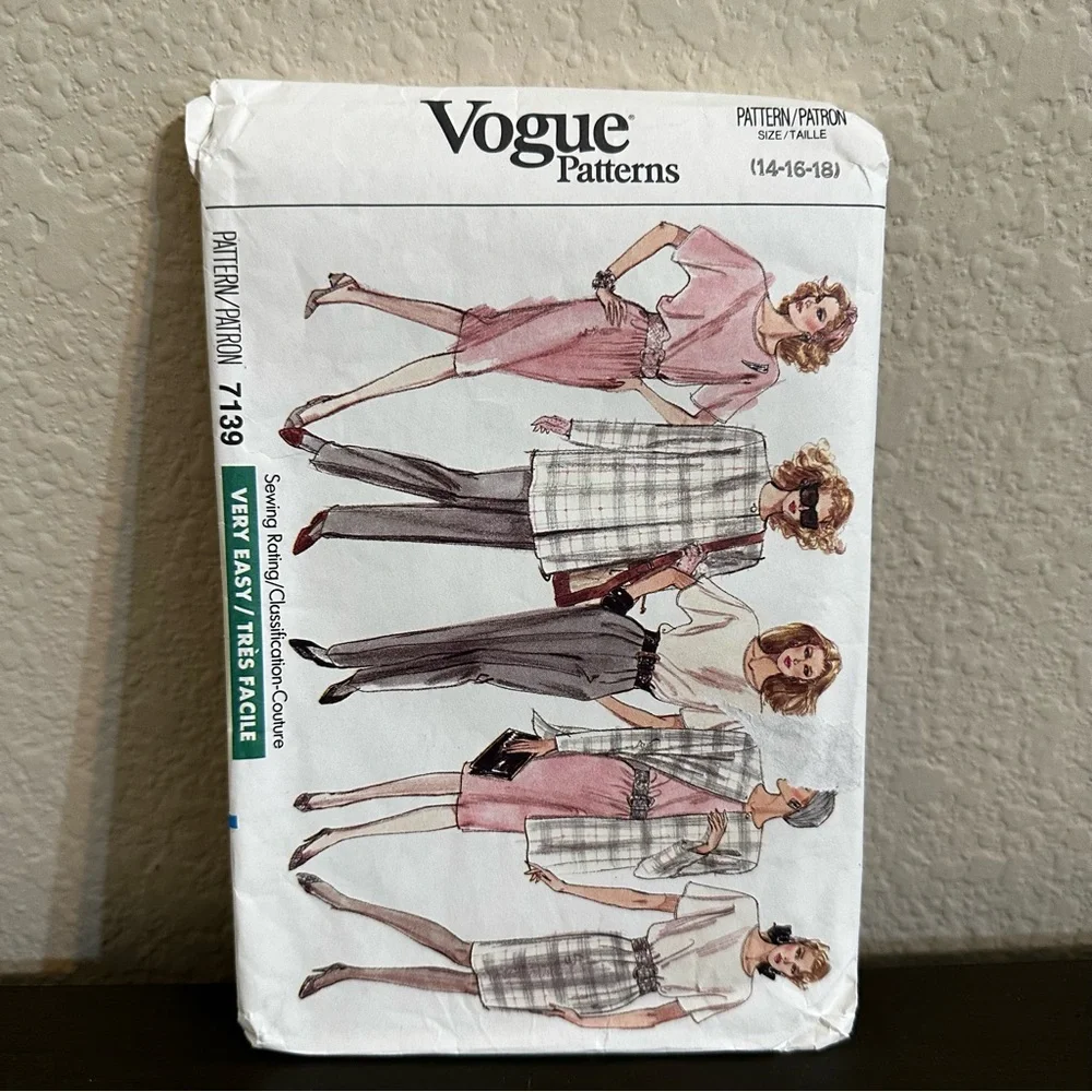 Vintage Sewing Pattern Vogue Patterns Skirt Blouse Suit Jacket Size 14-18 1980s